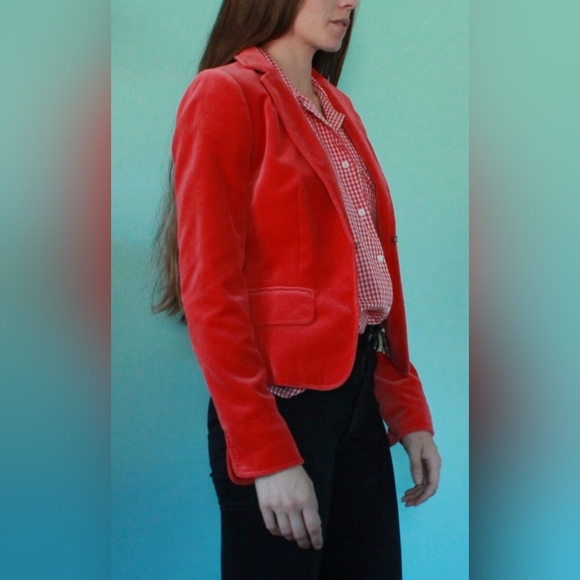 J. Crew Red Velvet Cropped Blazer Size 8 - Picture 2 of 16